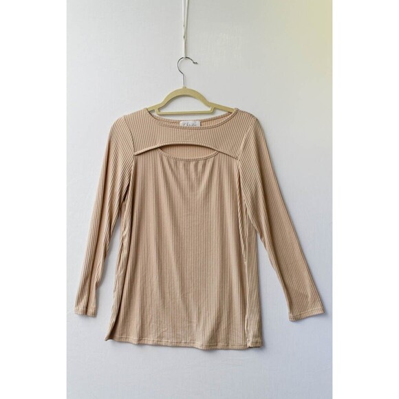Christie Los Angeles beige key hole front womens top L - Picture 1 of 7
